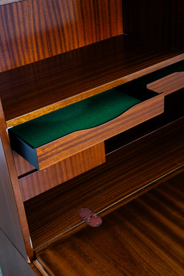 Mid Century Danish Modern Bookshelf Cabinet Mahogany Drawers Omann Jun Drop Leaf - Image 11