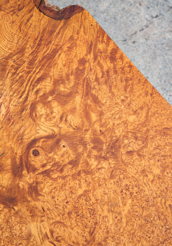 Mid Century Modern Coffee Table Live Edge Hairpin Wrought Iron Legs Burl Wood - Image 10