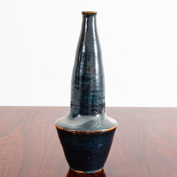 Mid Century Modern Vase Art Pottery Studio Fired Ceramics Blue Table Top Vessel - Image 2