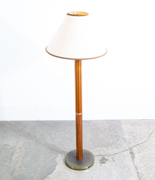 Mid Century Modern Floor Lamp Light lighting Gruvwood Walnut Cane Shade Vintage - Image 4