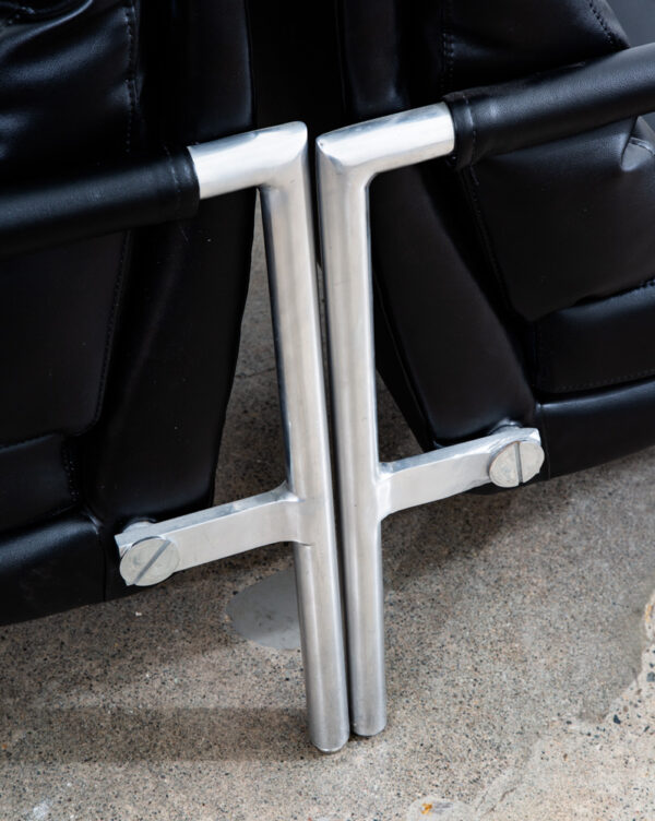 Mid Century Danish Modern Lounge Chairs Black Tufted Metal Frames Vintage Mcm - Image 10