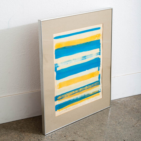 Mid Century Modern Art Print Serigraph Yellow Blue Abstract Signed Numbered 28x24