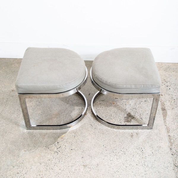 Mid Century Modern Stool Set Ottoman Stool Milo Baughman Chrome Pair Two Fabric - Image 7