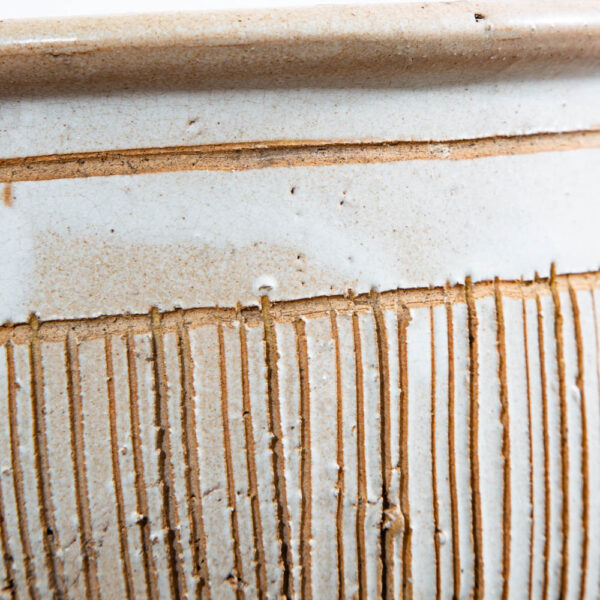 Mid Century Modern Planter White Matte Tan Medium Rough Textured Ceramic Pot - Image 4