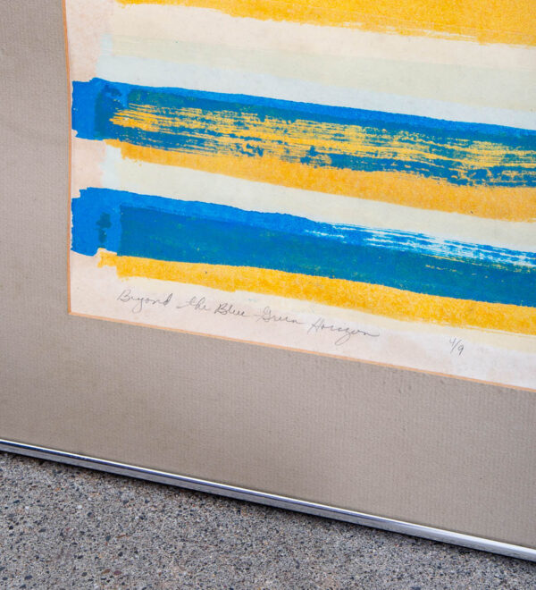 Mid Century Modern Art Print Serigraph Yellow Blue Abstract Signed Numbered 28x24 - Image 4