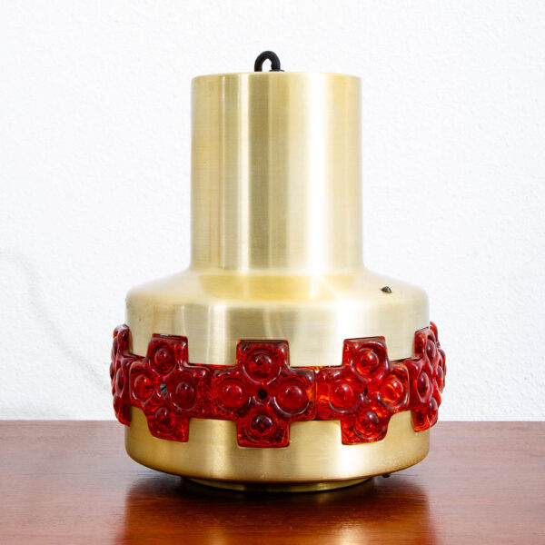 Mid Century Danish Modern Pendant Lamp Claus Bolby Brass Red Flowers Hanging
