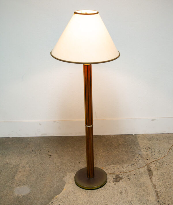 Mid Century Modern Floor Lamp Light lighting Gruvwood Walnut Cane Shade Vintage - Image 8