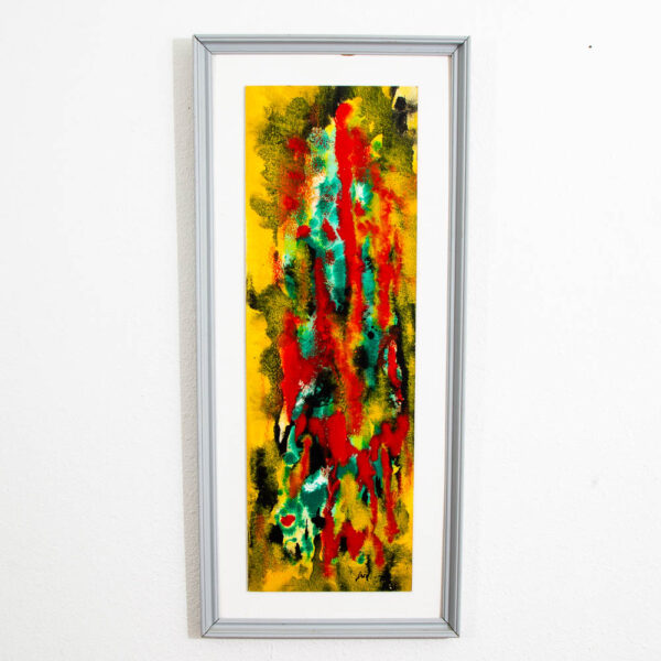Mid Century Modern Original Painting Art Abstract Expressionism Red Yellow Teal