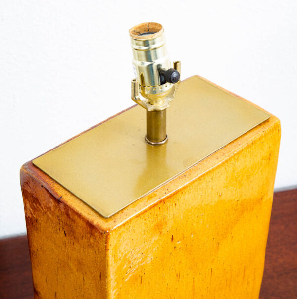 Mid Century Modern Table Lamp Pair Ceramic Yellow Orange Brass Set 2 Studio Mcm - Image 8
