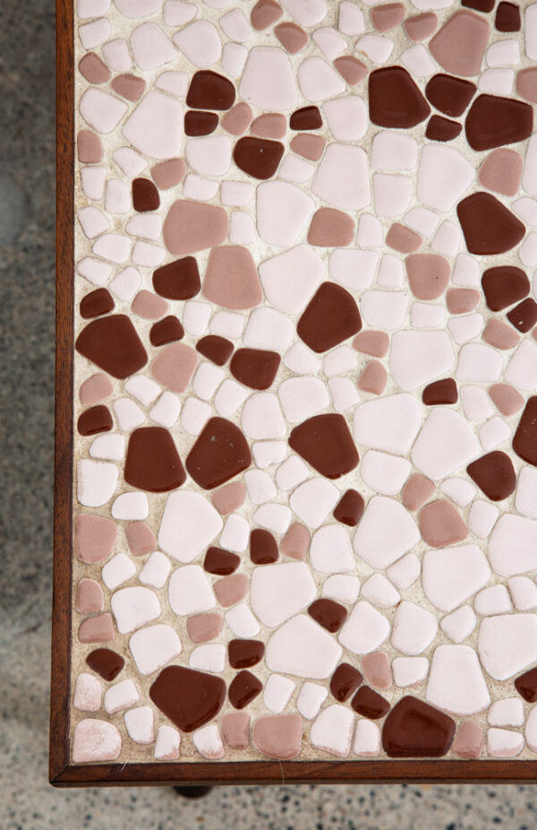 Mid Century Modern Nightstands End Side Table Step up Walnut Tile Ceramic Pebble - Image 9