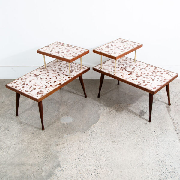 Mid Century Modern Nightstands End Side Table Step up Walnut Tile Ceramic Pebble