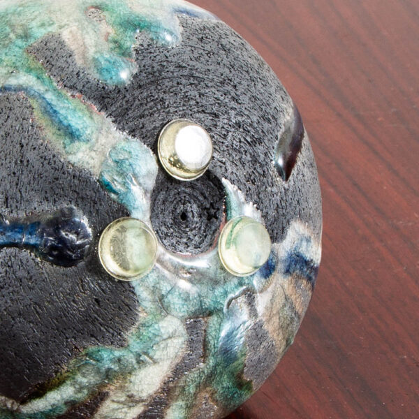 Mid Century Orb Spherical Ceramic Art Piece Navy Blue Teal Drip Glaze Studio Mcm - Image 8