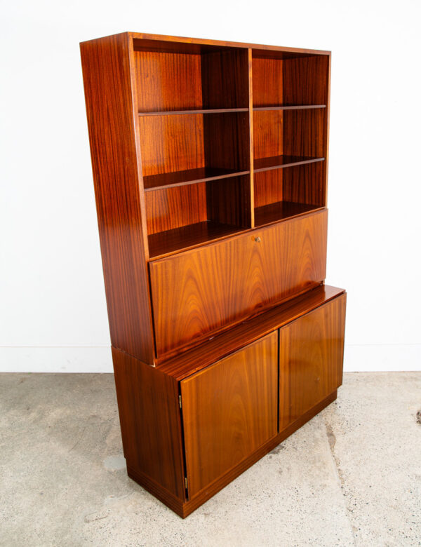 Mid Century Danish Modern Bookshelf Cabinet Mahogany Drawers Omann Jun Drop Leaf