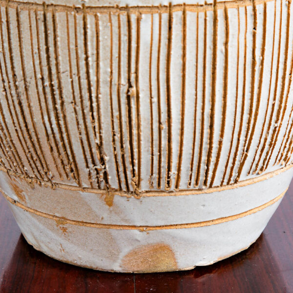 Mid Century Modern Planter White Matte Tan Medium Rough Textured Ceramic Pot - Image 10