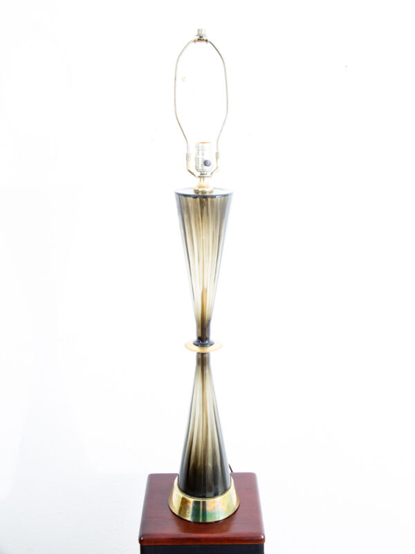 Mid Century Modern Table Lamp Glass Brass Vintage Lighting Light Gold Round Mcm - Image 9