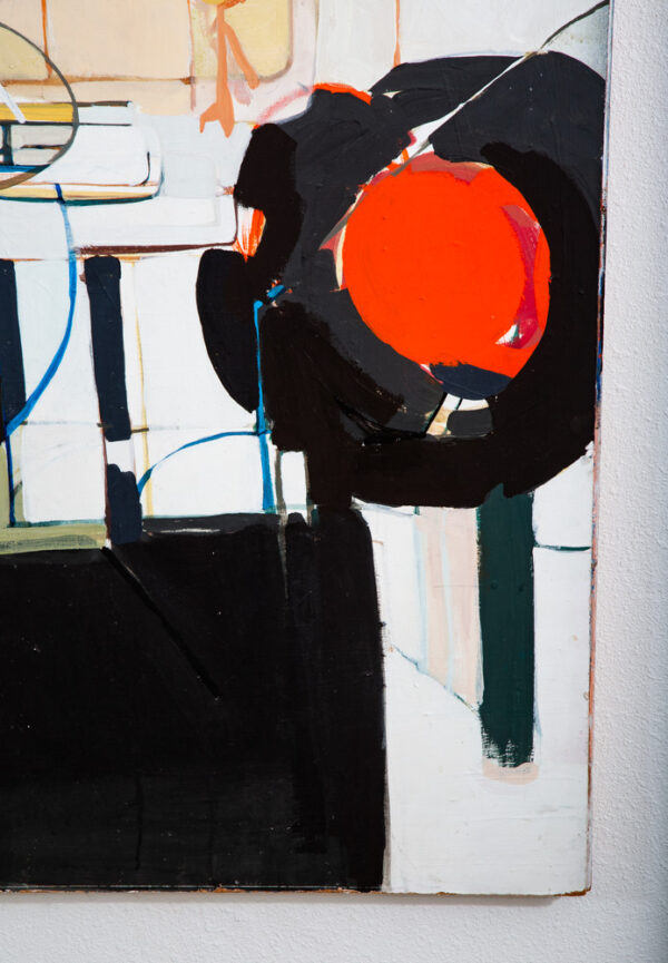 Mid Century Modern Original Painting Signed Railroad Lights White Black Abstract - Image 8