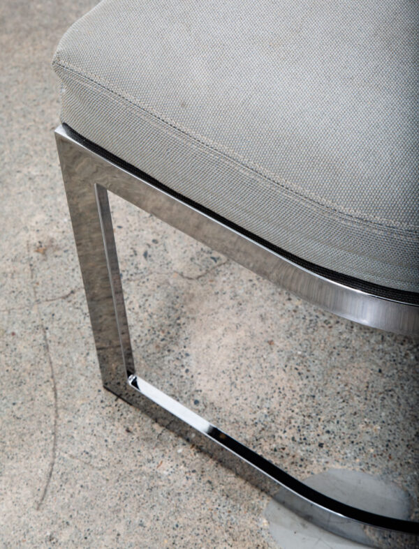 Mid Century Modern Stool Set Ottoman Stool Milo Baughman Chrome Pair Two Fabric - Image 5