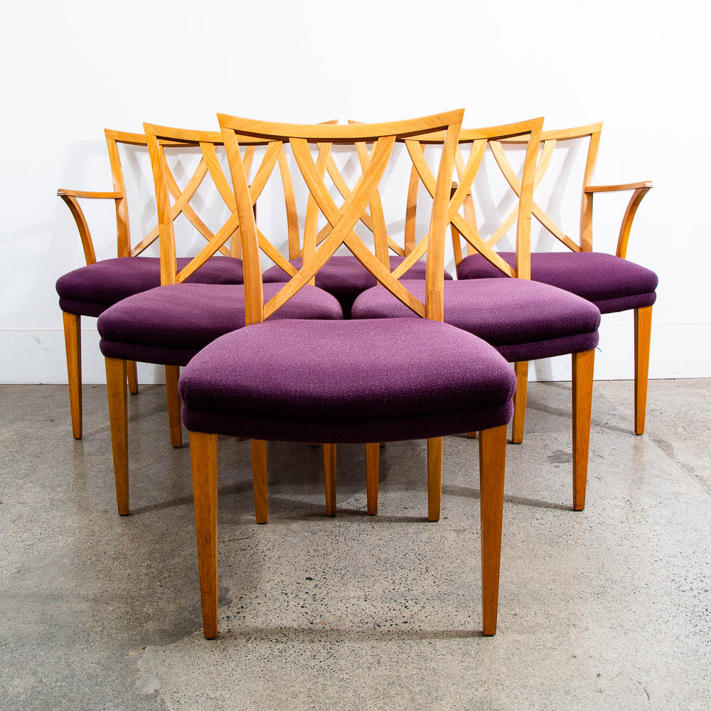 Mid Century Modern Dining Chairs Set 6 X Back Paul Frankl Purple Brown Saltman - Image 2