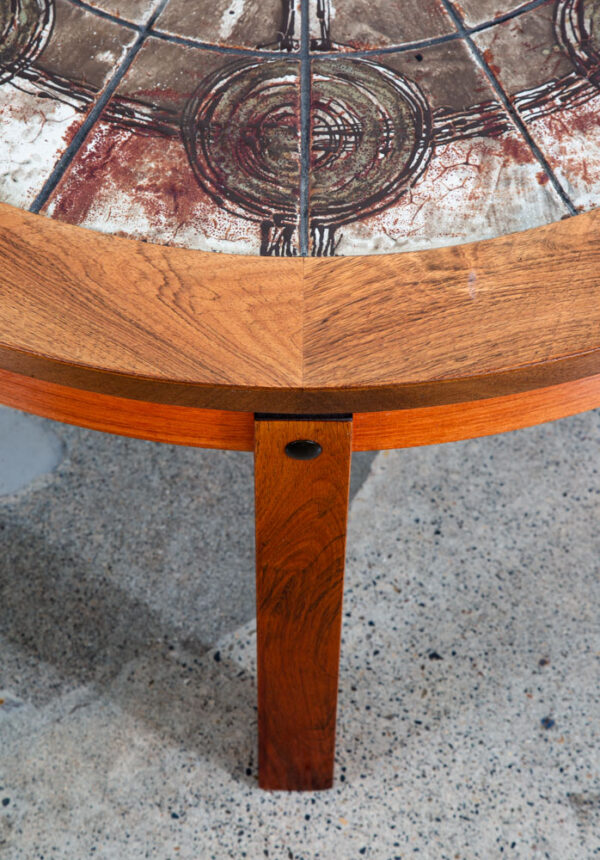 Mid Century Danish Modern Coffee Table Round Rosewood Tile Circular Signed Mcm - Image 10