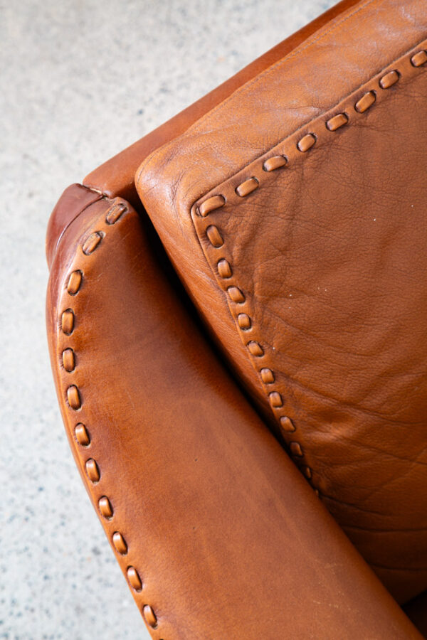 Mid Century Danish Modern Sofa Settee Aage Christiansen Cognac Leather Matador - Image 9