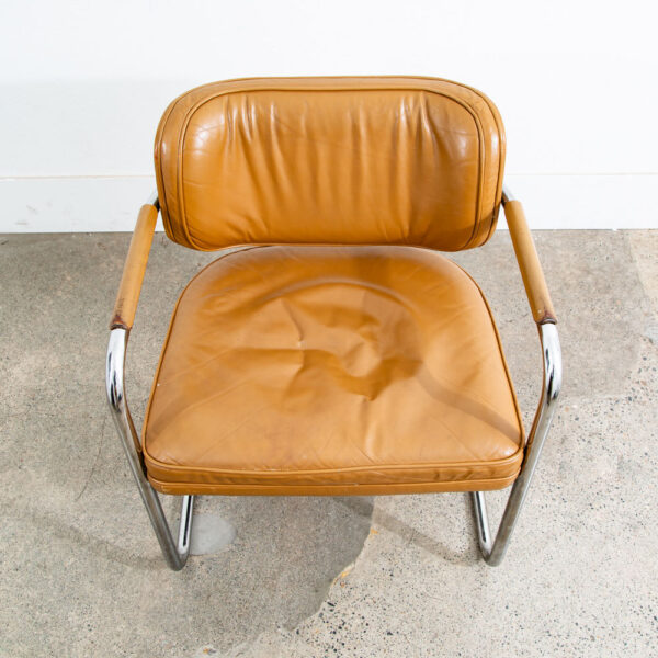 Mid Century Modern Lounge Chair Armchair Cognac Tan Caramel Leather Chrome - Image 10