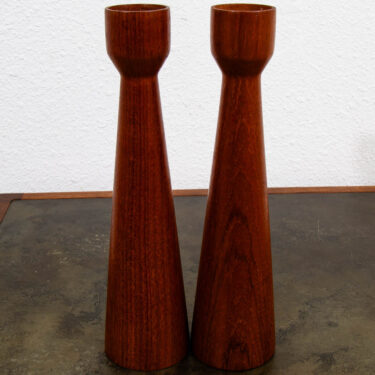 Mid Century ModernCandle Holders Set Two Skidan Solid Wood Teak Vintage Mcm