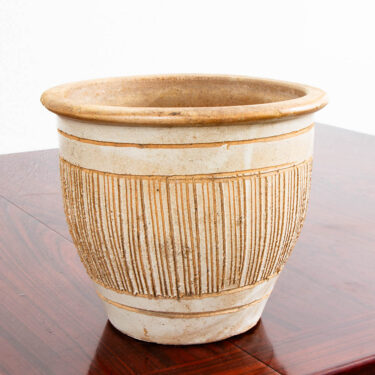 Mid Century Modern Planter White Matte Tan Medium Rough Textured Ceramic Pot