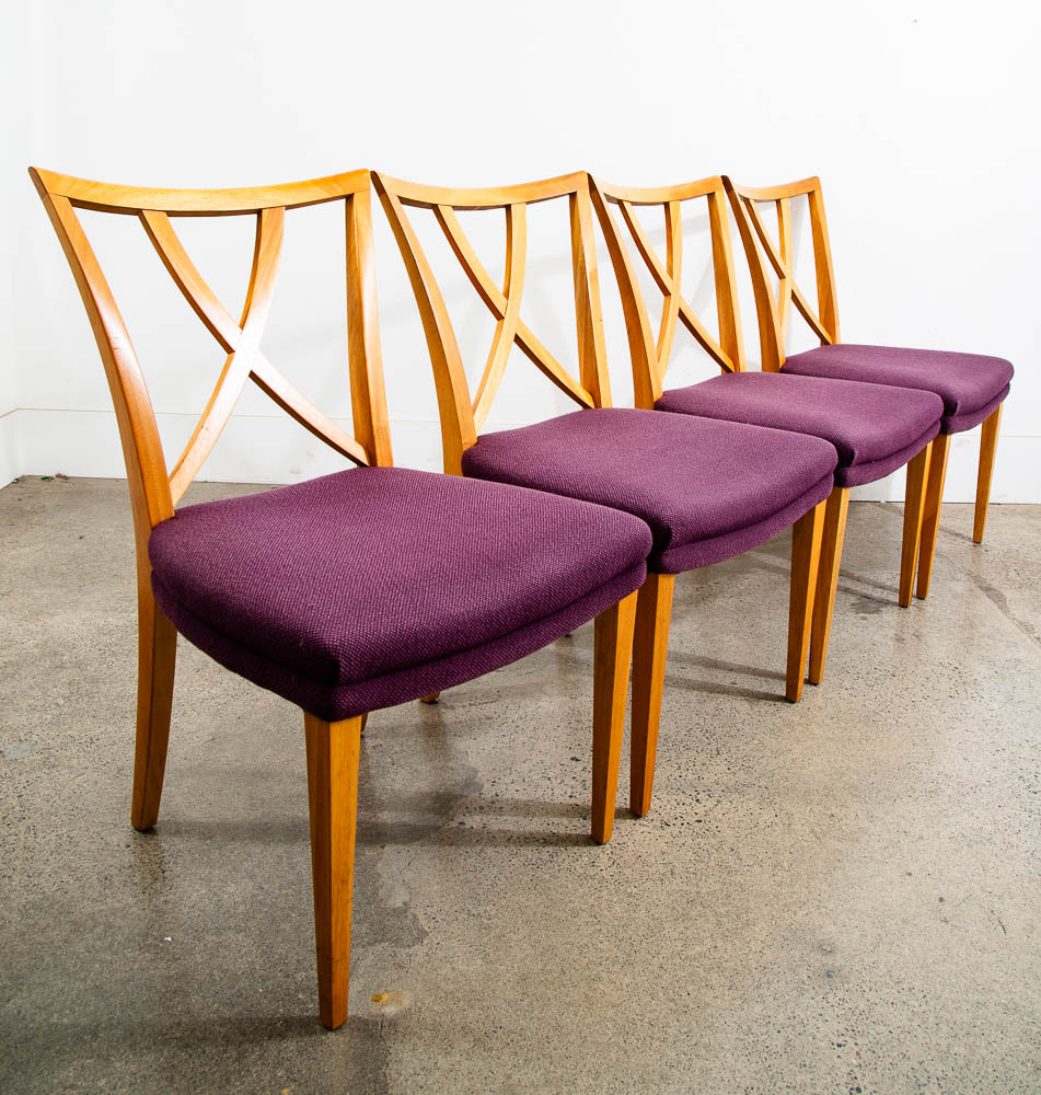 Mid Century Modern Dining Chairs Set 6 X Back Paul Frankl Purple Brown Saltman - Image 3