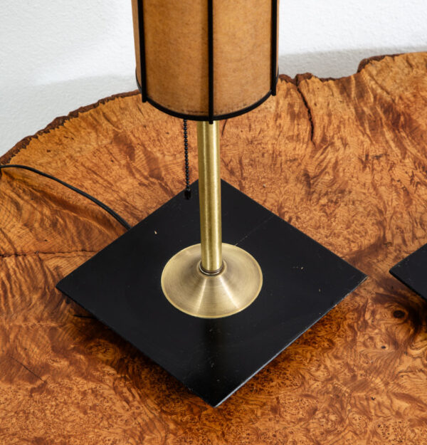 Mid Century Modern Lamp Set Table Light lighting Black Brass Pair Set Round Gold - Image 8