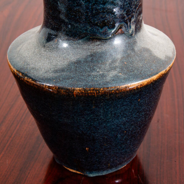 Mid Century Modern Vase Art Pottery Studio Fired Ceramics Blue Table Top Vessel - Image 3
