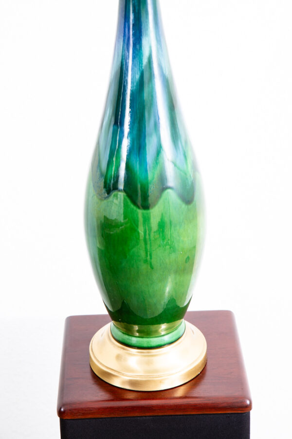 Mid Century Modern Table Lamp Ceramic Studio Blue Brown Vintage Lighting Light - Image 2