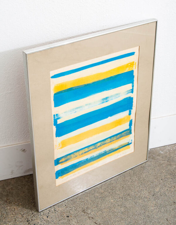 Mid Century Modern Art Print Serigraph Yellow Blue Abstract Signed Numbered 28x24 - Image 2
