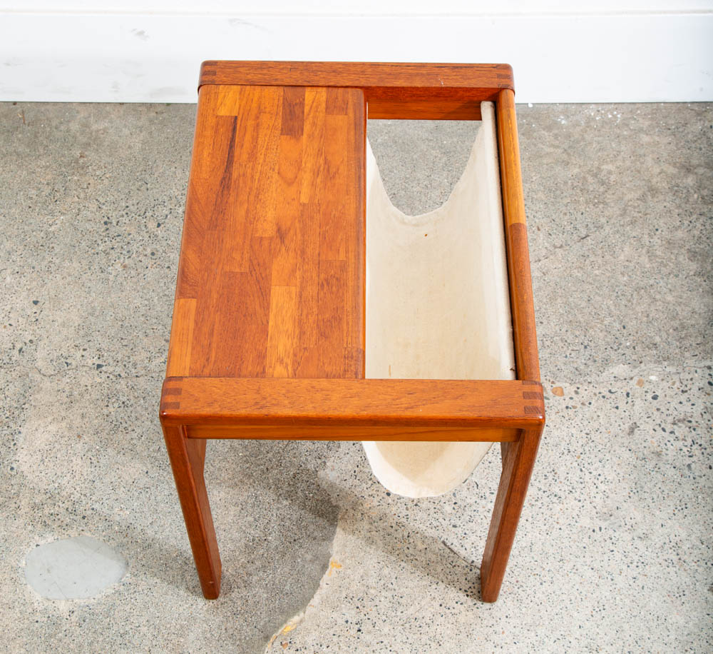 Mid Century Modern Magazine Rack Side Table Vintage Danish Canvas Sling Teak Mcm - Image 7