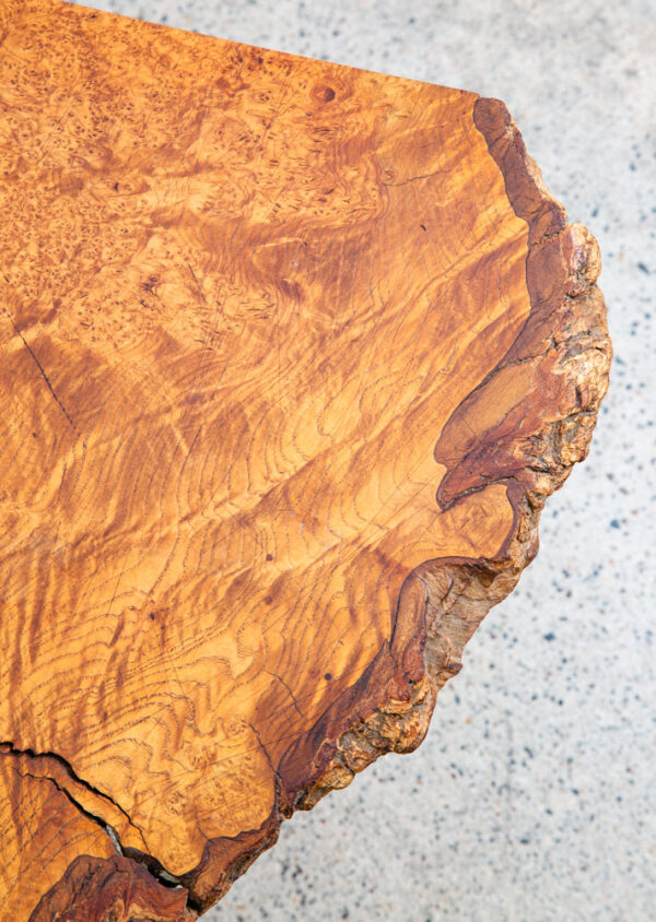 Mid Century Modern Coffee Table Live Edge Hairpin Wrought Iron Legs Burl Wood - Image 8