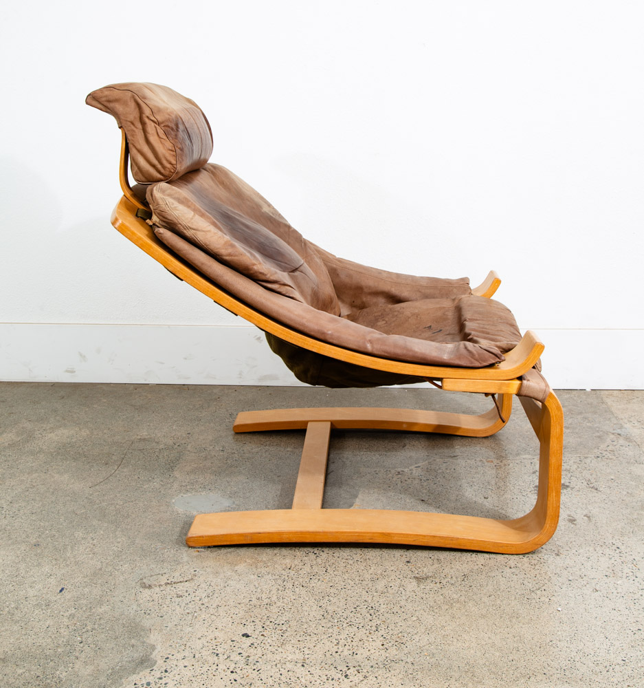 Mid Century Danish Modern Lounge Chairs Brown Leather Bentwood Set Pair Tandem - Image 12