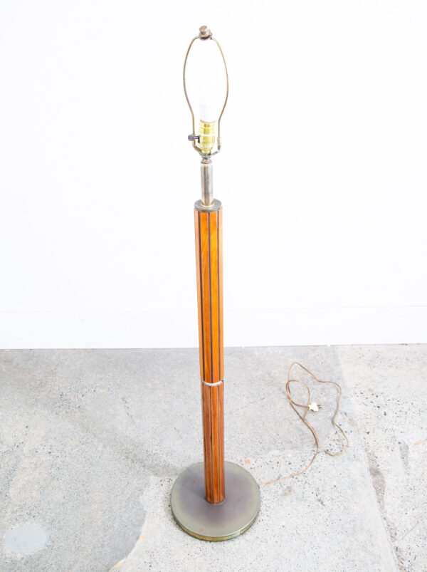Mid Century Modern Floor Lamp Light lighting Gruvwood Walnut Cane Shade Vintage - Image 3