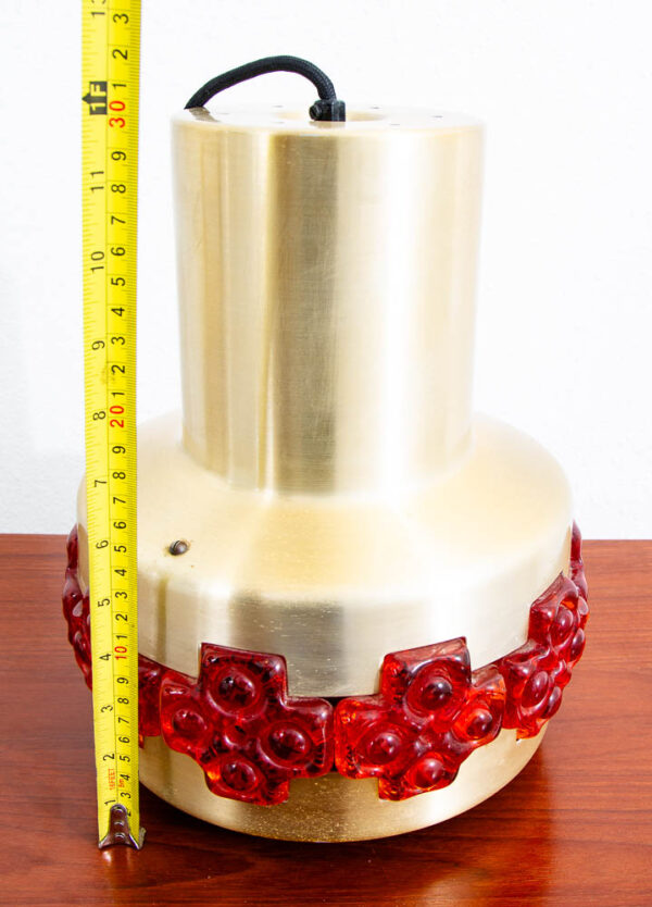 Mid Century Danish Modern Pendant Lamp Claus Bolby Brass Red Flowers Hanging - Image 10