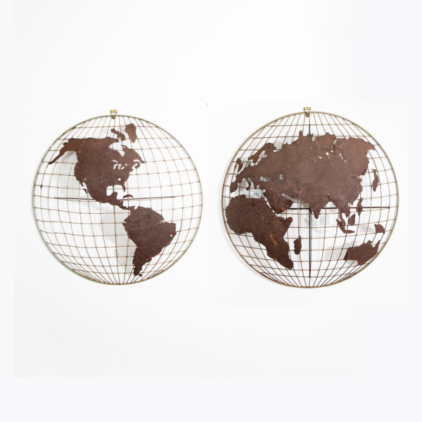 Mid Century Modern Wall Hanging Relief World Globe Curtis Jere Art Earth 2 Piece