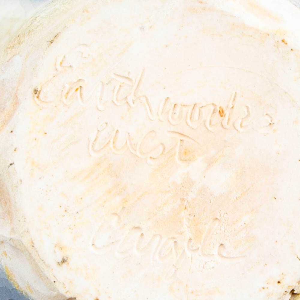 Mid Century Modern Lidded Vessel Studio Designed Rounded Vessel Blue Glazed Lid - Image 7