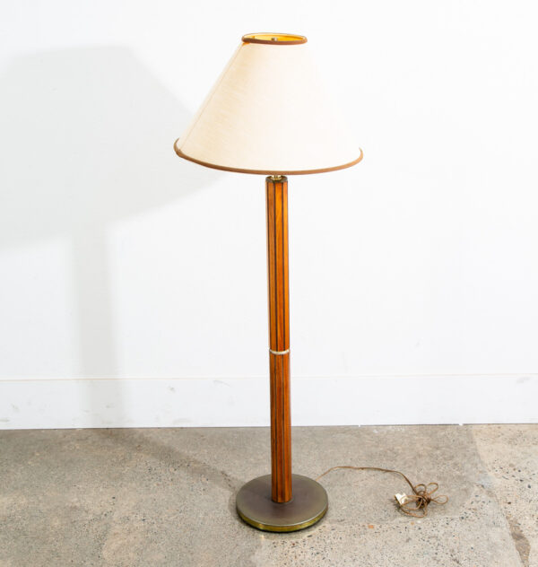 Mid Century Modern Floor Lamp Light lighting Gruvwood Walnut Cane Shade Vintage - Image 9