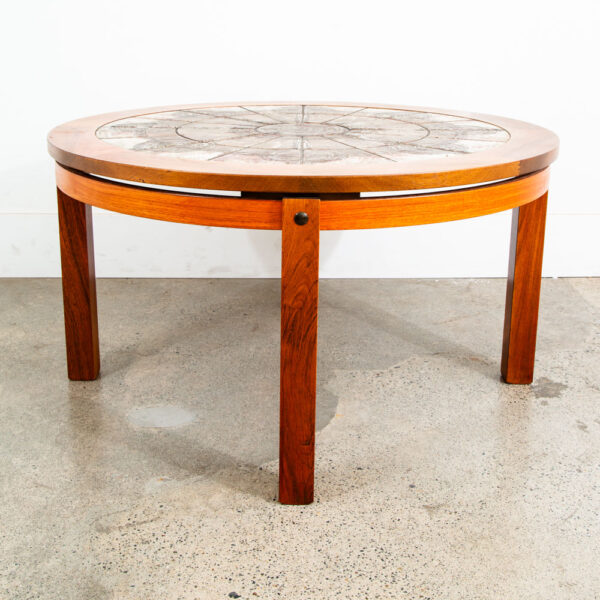 Mid Century Danish Modern Coffee Table Round Rosewood Tile Circular Signed Mcm - Image 3