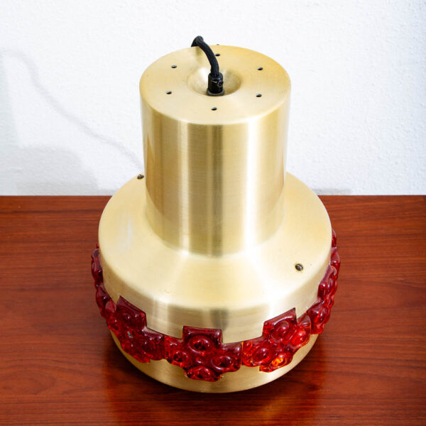 Mid Century Danish Modern Pendant Lamp Claus Bolby Brass Red Flowers Hanging - Image 5