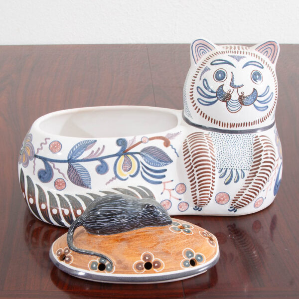 Mid Century Modern Cookie Porcelain Jar Art Pottery Cat Mouse Estrela Conimbriga - Image 6