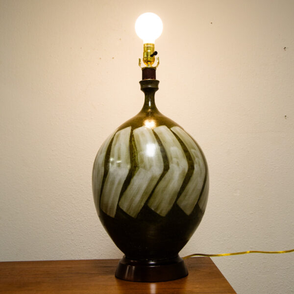 Mid Century Modern Table Lamp Ceramic White Green George Nobuyuki Sy Allen Round - Image 2