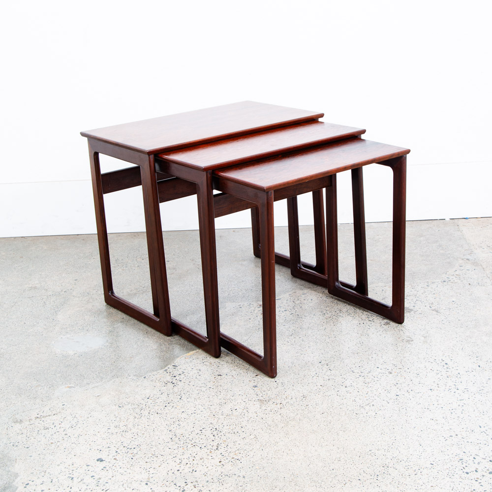 Mid Century Danish Modern Nesting Tables Brazilian Rosewood Set 3 Denmark Sled - Image 2