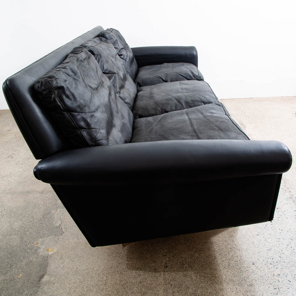 Mid Century Danish Modern Sofa Couch Black Leather Georg Thams 3 Seat Large Mcm - Image 4