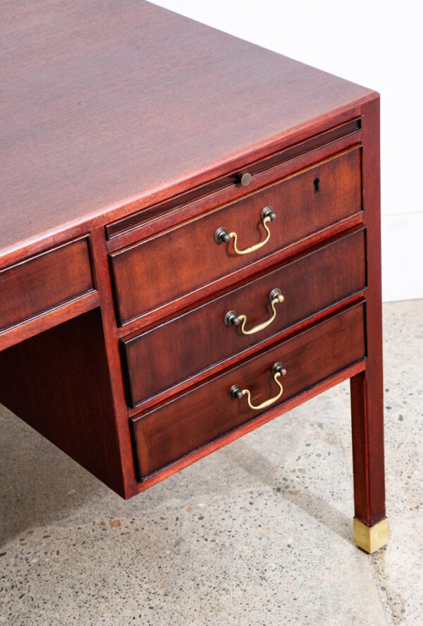 Mid Century Danish Modern Desk Executive Mahogany Ole Wanscher Locking Brass - Image 10