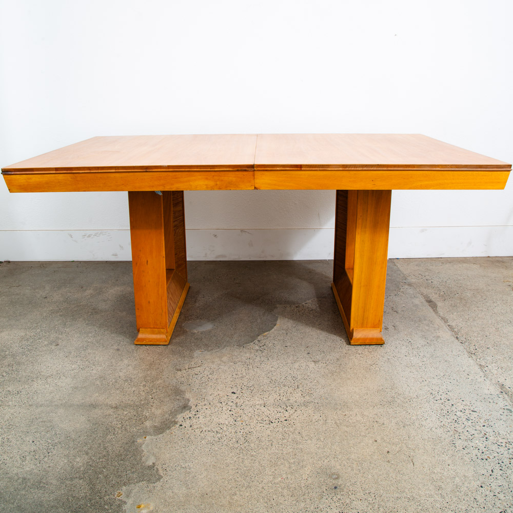 Mid Century Modern Dining Table Brown Saltman Paul Frankl x2 leaf Blonde Wood - Image 4