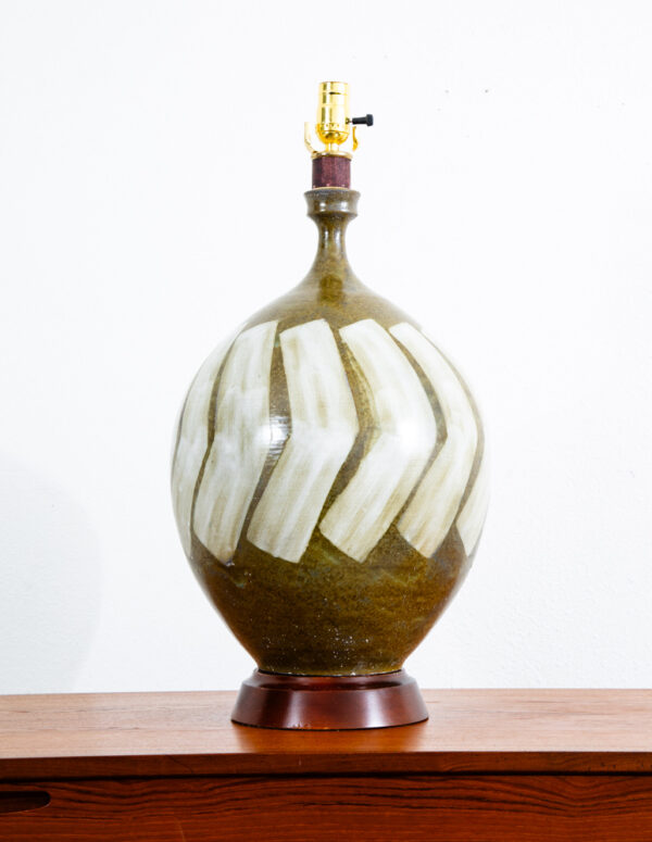 Mid Century Modern Table Lamp Ceramic White Green George Nobuyuki Sy Allen Round