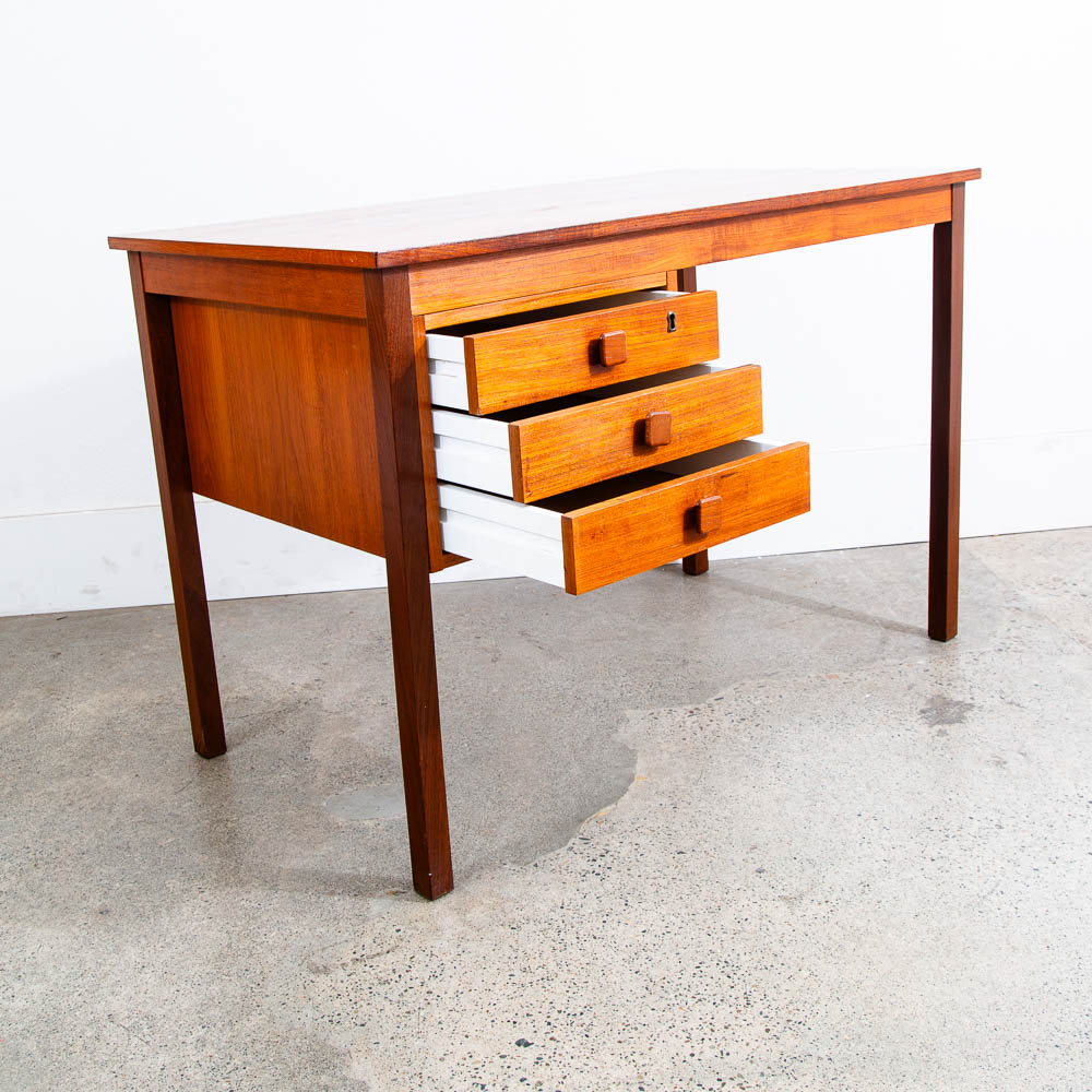 Mid Century Danish Modern Desk Executive Teak 3 Drawer Cabinet Danish Floating - Image 9